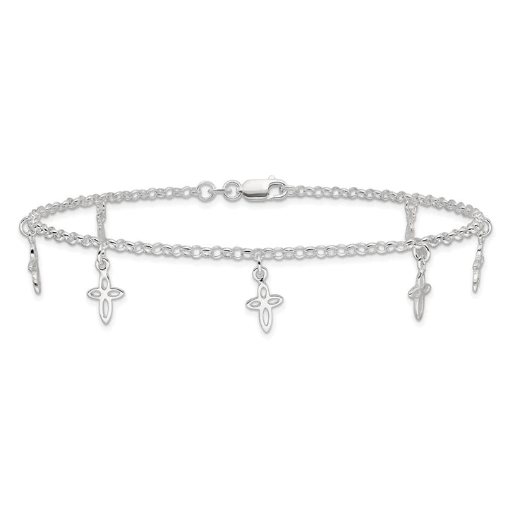 Sterling Silver Cross on Rolo Link Anklet