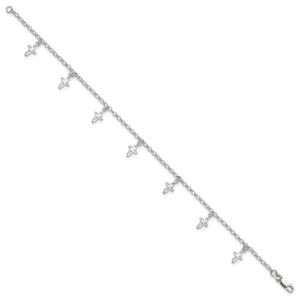 Sterling Silver Cross on Rolo Link Anklet