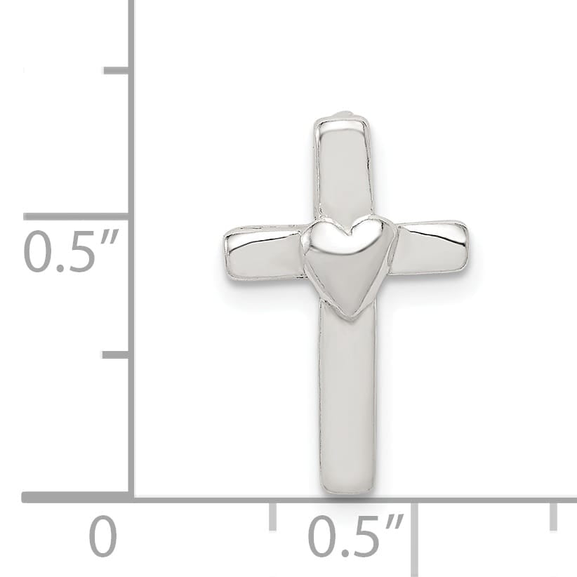 Sterling Silver Cross with Heart Center Chain Slide Pendant