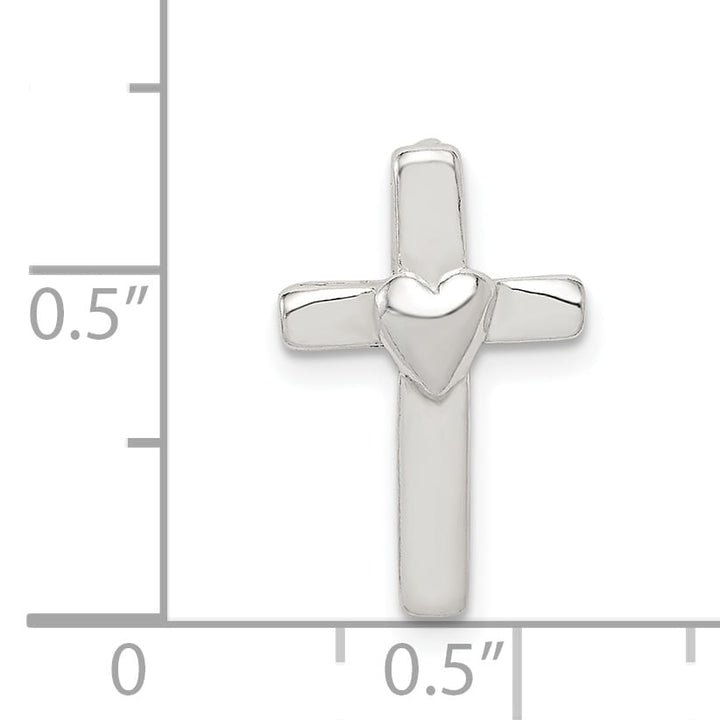 Sterling Silver Cross with Heart Center Chain Slide Pendant