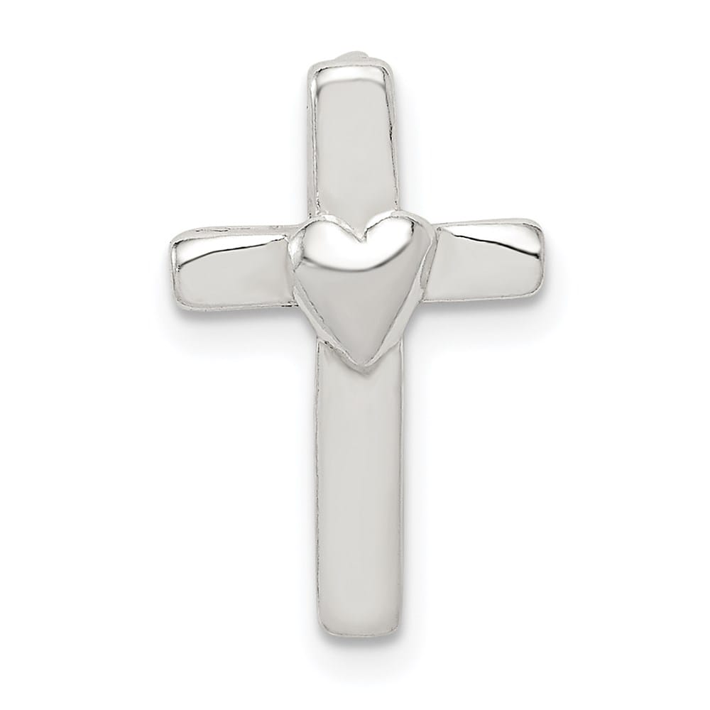 Sterling Silver Cross with Heart Center Chain Slide Pendant