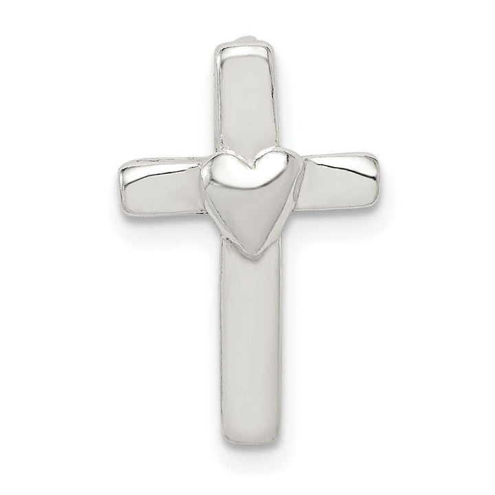 Sterling Silver Cross with Heart Center Chain Slide Pendant