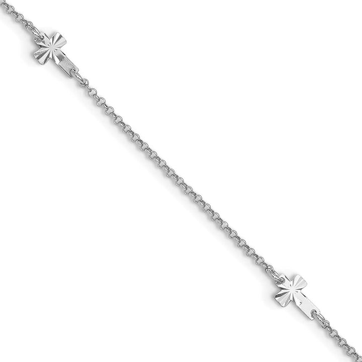 Sterling Silver Crosses Anklet — .925 sterling silver, 10 inches long, 1 inch extension, 1 mm wide, spring ring clasp, 1.51 g