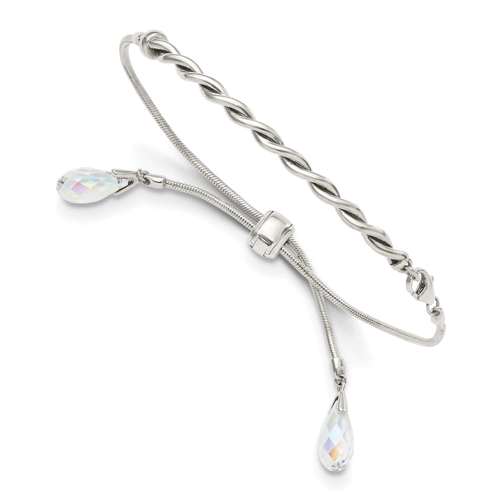 Sterling Silver Crystal Briolette Tassel Adjustable Bolo Bracelet