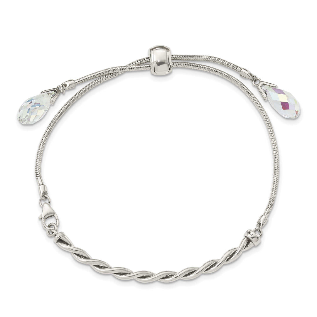Sterling Silver Crystal Briolette Tassel Adjustable Bolo Bracelet
