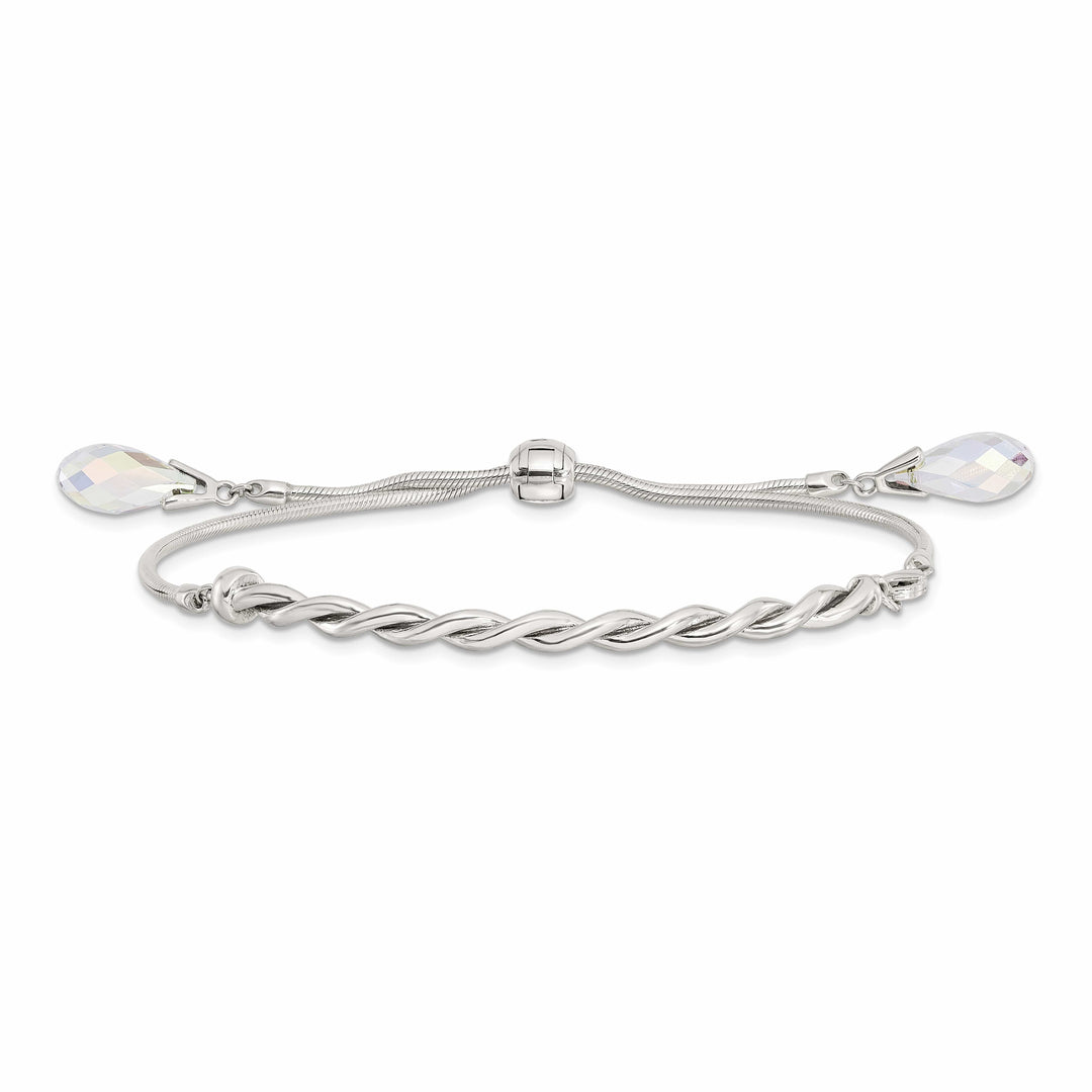 Sterling Silver Crystal Briolette Tassel Adjustable Bolo Bracelet