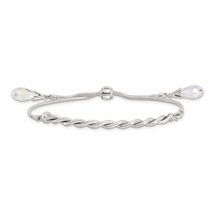 Sterling Silver Crystal Briolette Tassel Adjustable Bolo Bracelet