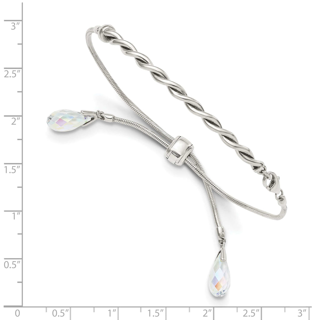 Sterling Silver Crystal Briolette Tassel Adjustable Bolo Bracelet