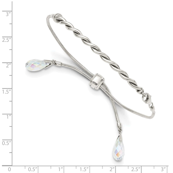 Sterling Silver Crystal Briolette Tassel Adjustable Bolo Bracelet