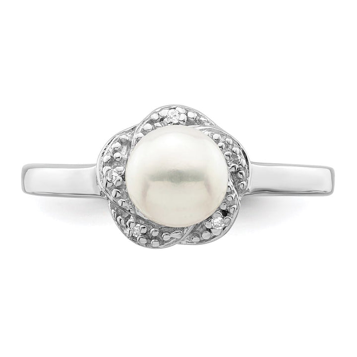 Sterling Silver Cultured Button Pearl Diamond 6.0-6.5 mm Ring