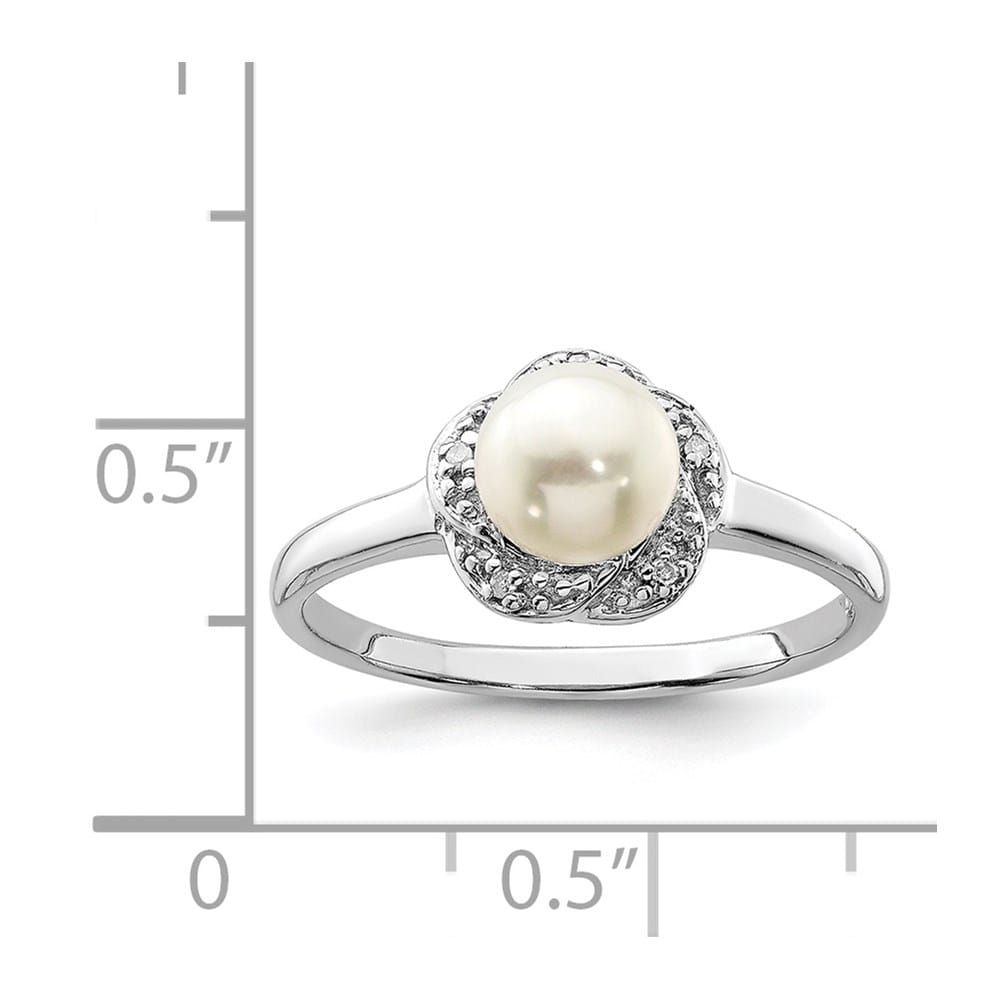 Sterling Silver Cultured Button Pearl Diamond 6.0-6.5 mm Ring