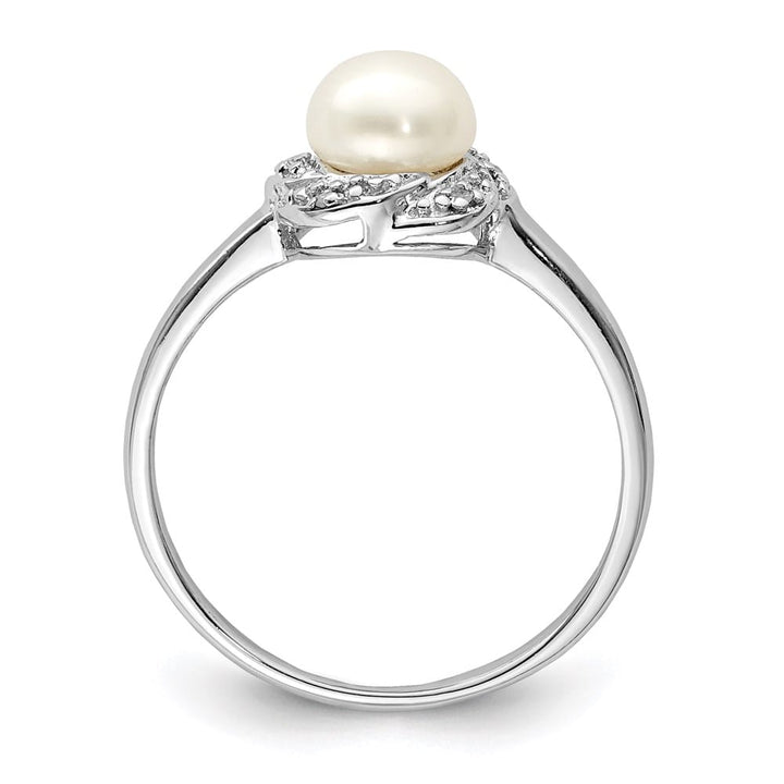 Sterling Silver Cultured Button Pearl Diamond 6.0-6.5 mm Ring