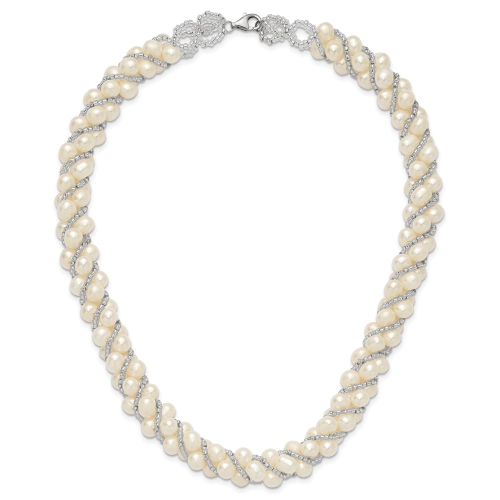 Sterling Silver Cultured Pearl and Glass Bead Twisted 18 inch Necklace