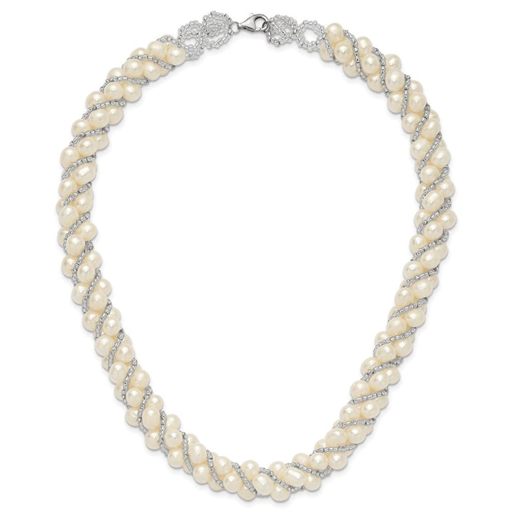 Sterling Silver Cultured Pearl and Glass Bead Twisted 18 inch Necklace