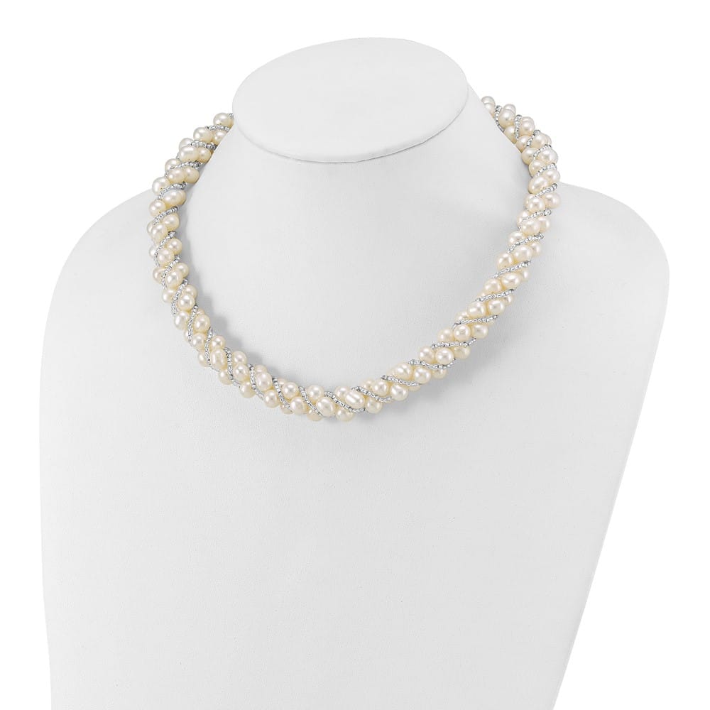 Sterling Silver Cultured Pearl and Glass Bead Twisted 18 inch Necklace