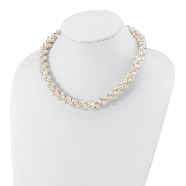 Sterling Silver Cultured Pearl and Glass Bead Twisted 18 inch Necklace