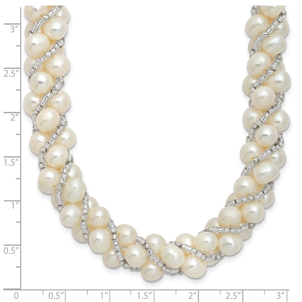 Sterling Silver Cultured Pearl and Glass Bead Twisted 18 inch Necklace