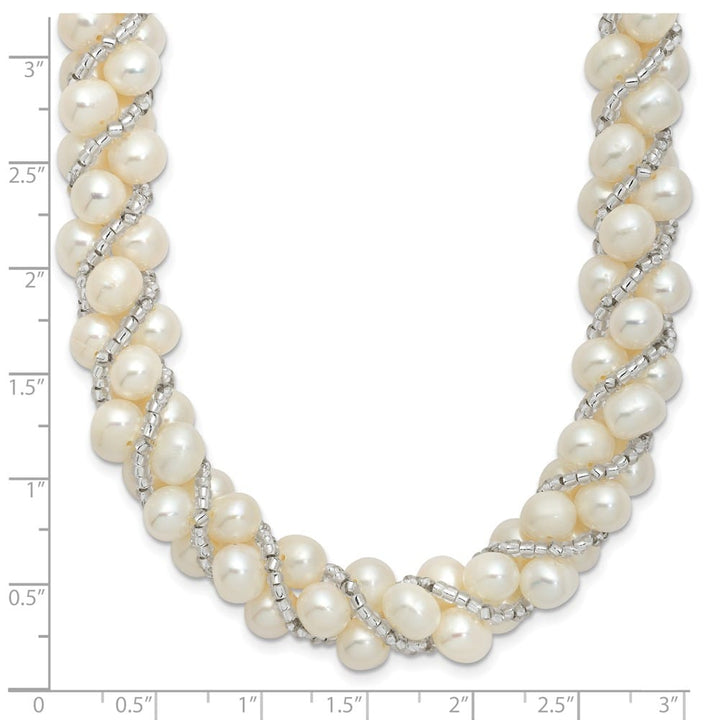 Sterling Silver Cultured Pearl and Glass Bead Twisted 18 inch Necklace