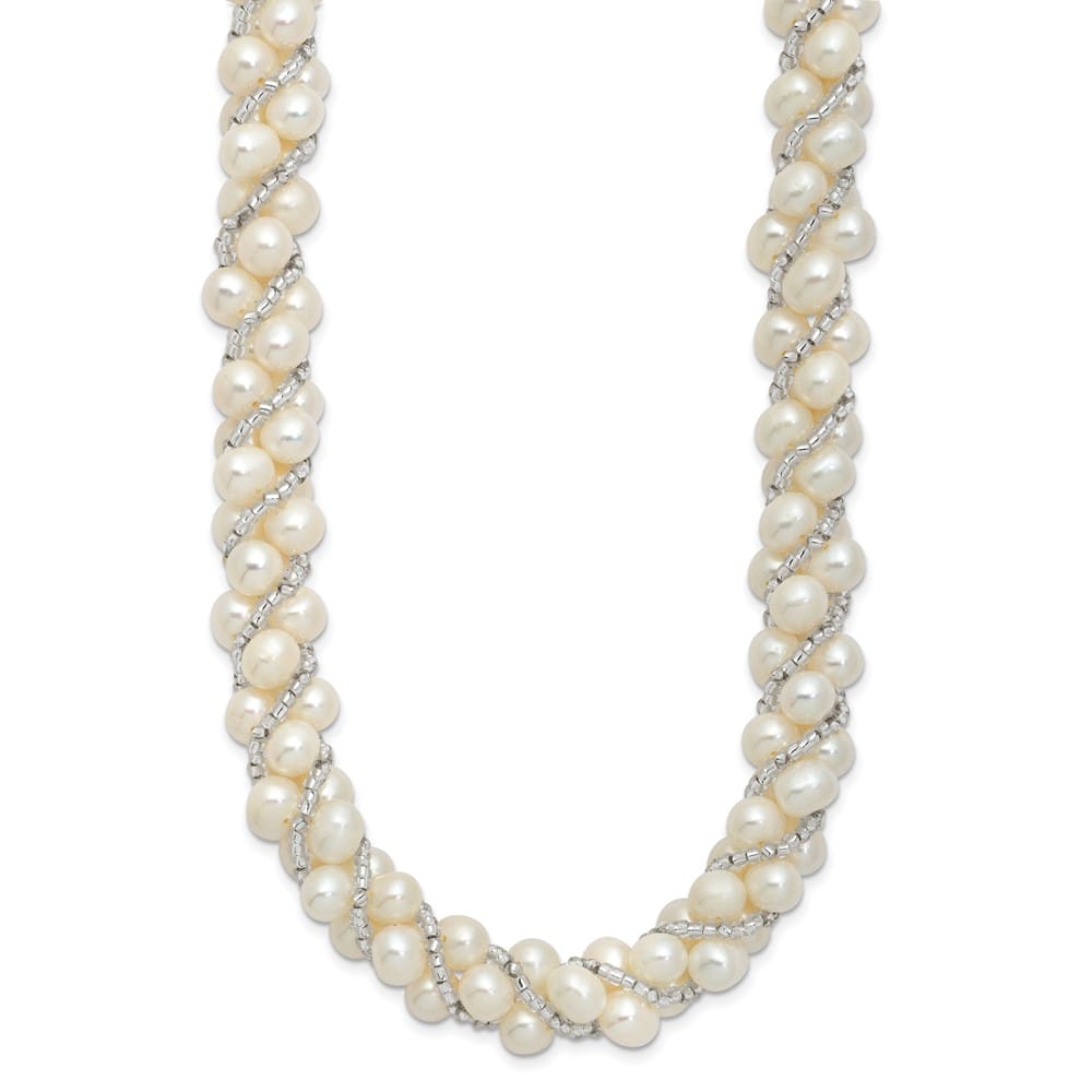 Sterling Silver Cultured Pearl and Glass Bead Twisted 18 inch Necklace