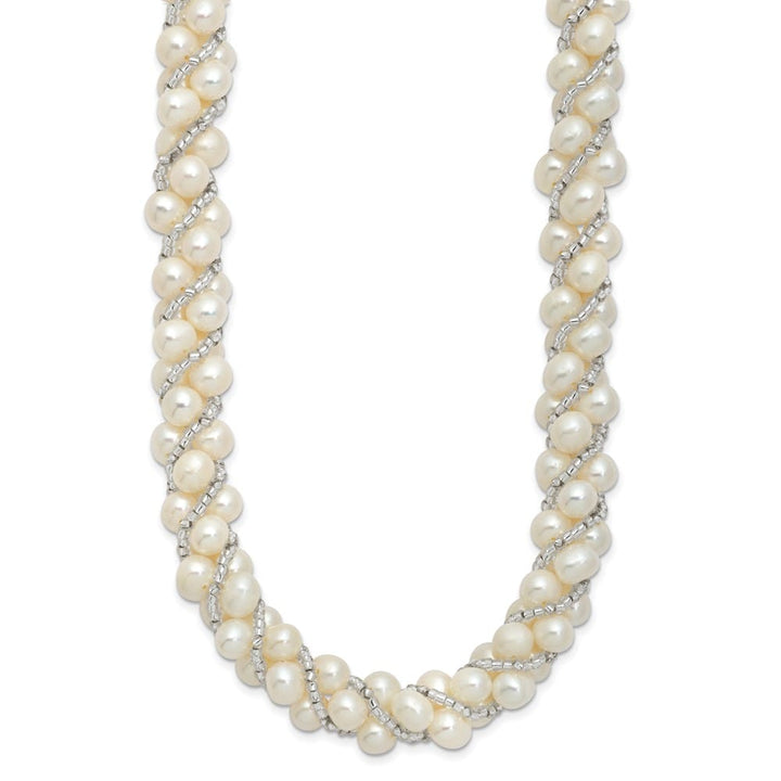 Sterling Silver Cultured Pearl and Glass Bead Twisted 18 inch Necklace