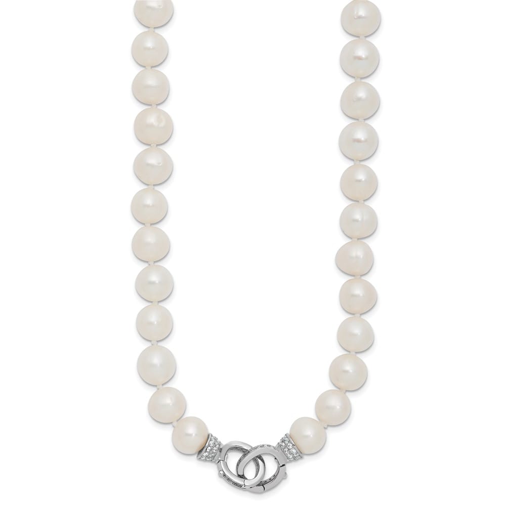 Sterling Silver Cultured Pearl CZ Clasp Adjustable 18 inch Necklace