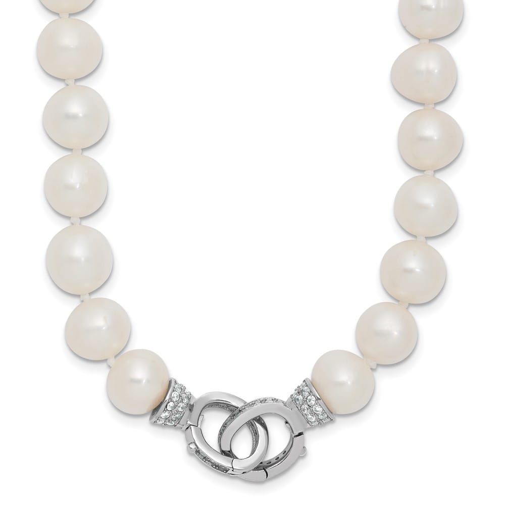 Sterling Silver Cultured Pearl CZ Clasp Adjustable 18 inch Necklace
