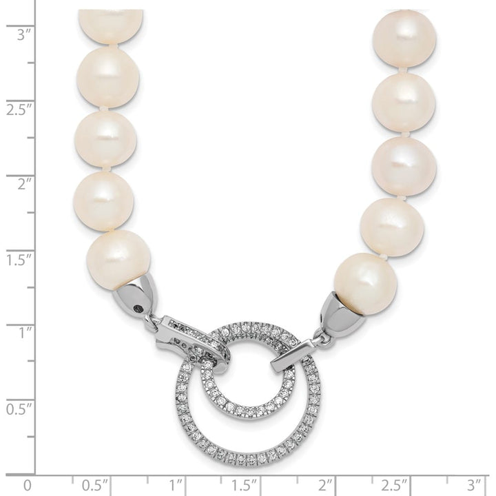 Sterling Silver Cultured Pearl CZ Clasp Adjustable 19.5 inch Necklace