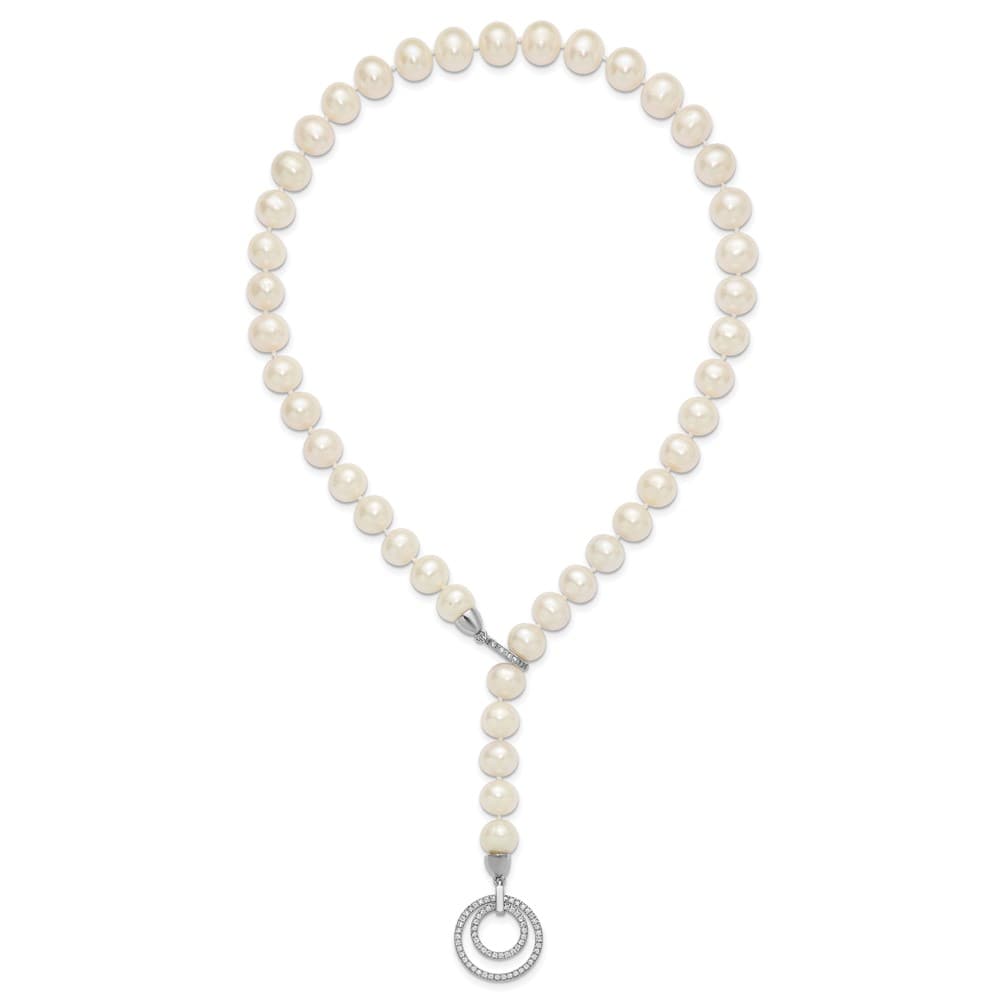 Sterling Silver Cultured Pearl CZ Clasp Adjustable 19.5 inch Necklace