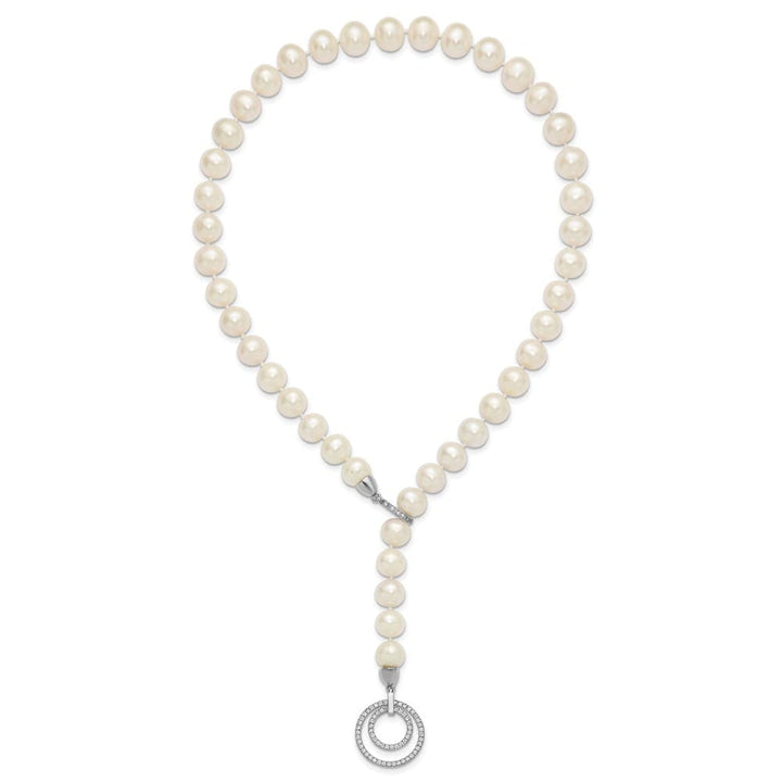 Sterling Silver Cultured Pearl CZ Clasp Adjustable 19.5 inch Necklace