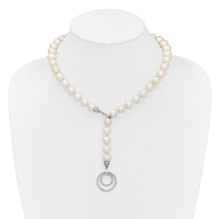 Sterling Silver Cultured Pearl CZ Clasp Adjustable 19.5 inch Necklace