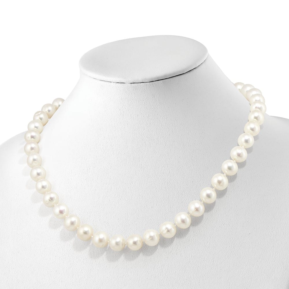 Sterling Silver Cultured Pearl CZ Clasp Adjustable 19.5 inch Necklace