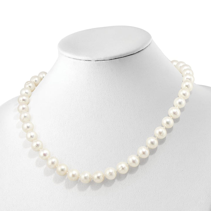 Sterling Silver Cultured Pearl CZ Clasp Adjustable 19.5 inch Necklace
