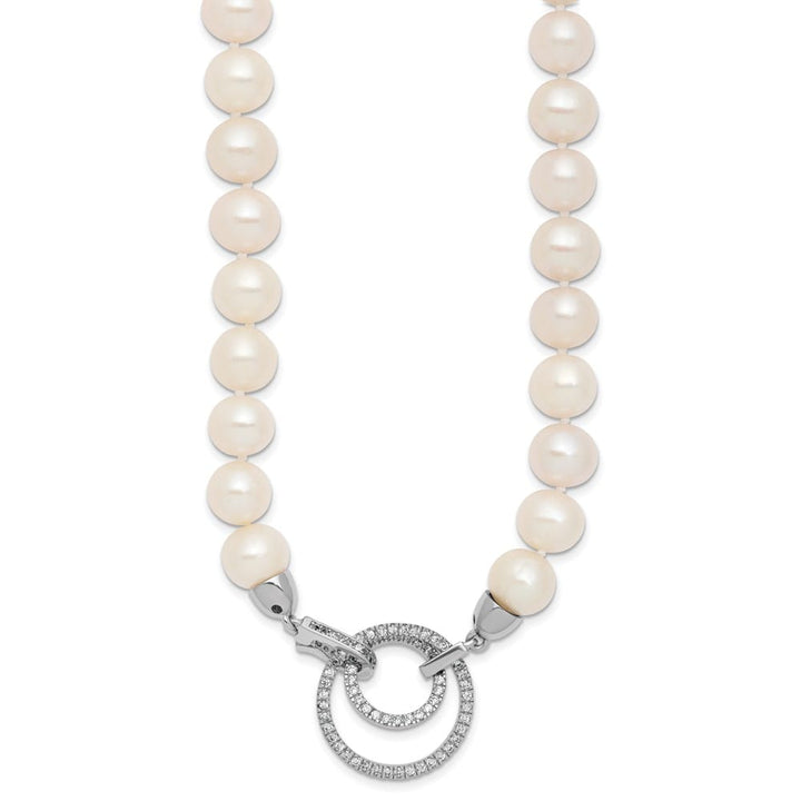 Sterling Silver Cultured Pearl CZ Clasp Adjustable 19.5 inch Necklace