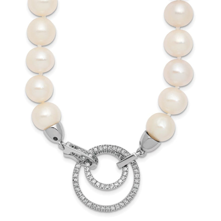 Sterling Silver Cultured Pearl CZ Clasp Adjustable 19.5 inch Necklace