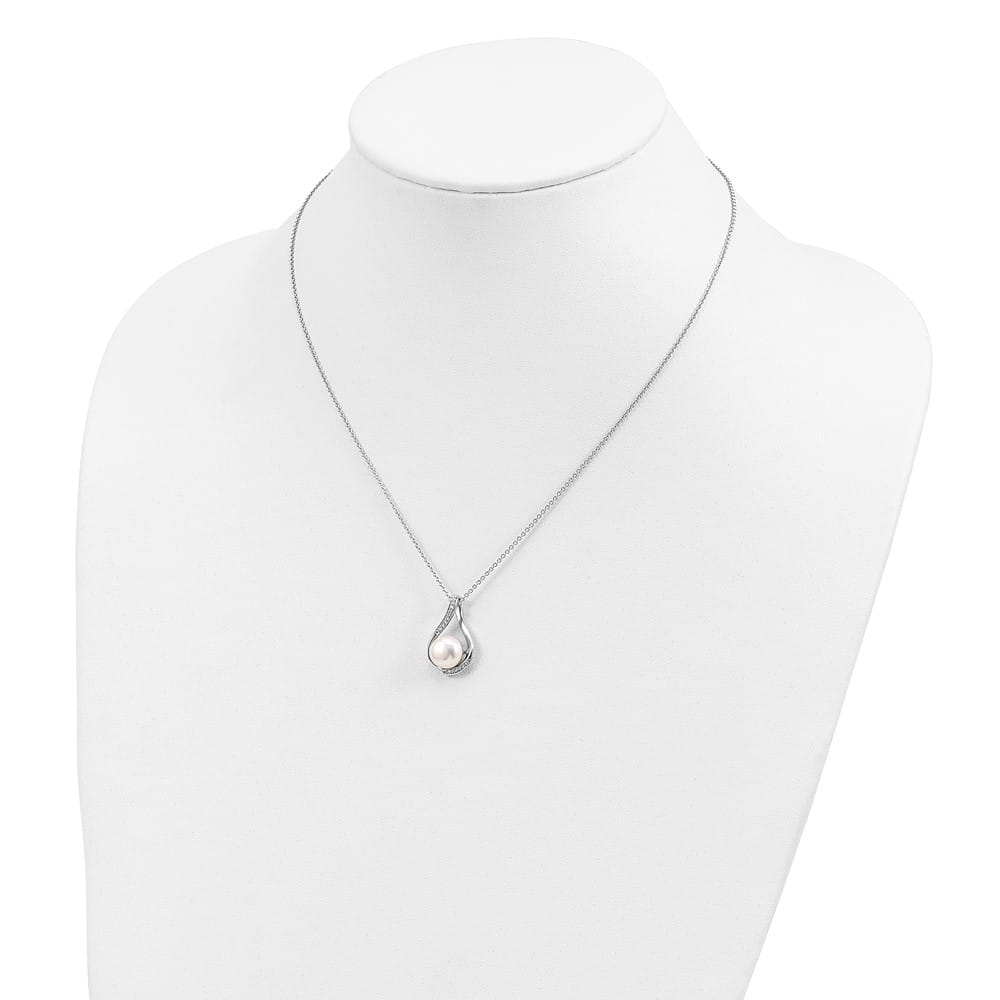 Sterling Silver Cultured Pearl CZ Forever (Embrace) 18 inch Necklace