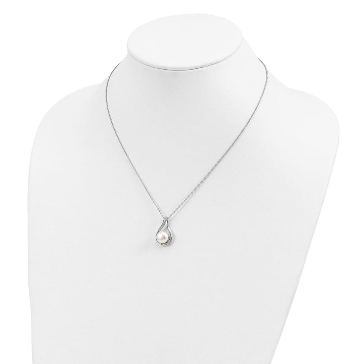 Sterling Silver Cultured Pearl CZ Forever (Embrace) 18 inch Necklace