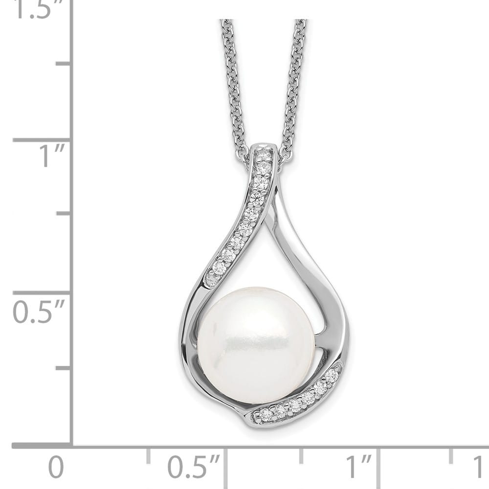 Sterling Silver Cultured Pearl CZ Forever (Embrace) 18 inch Necklace