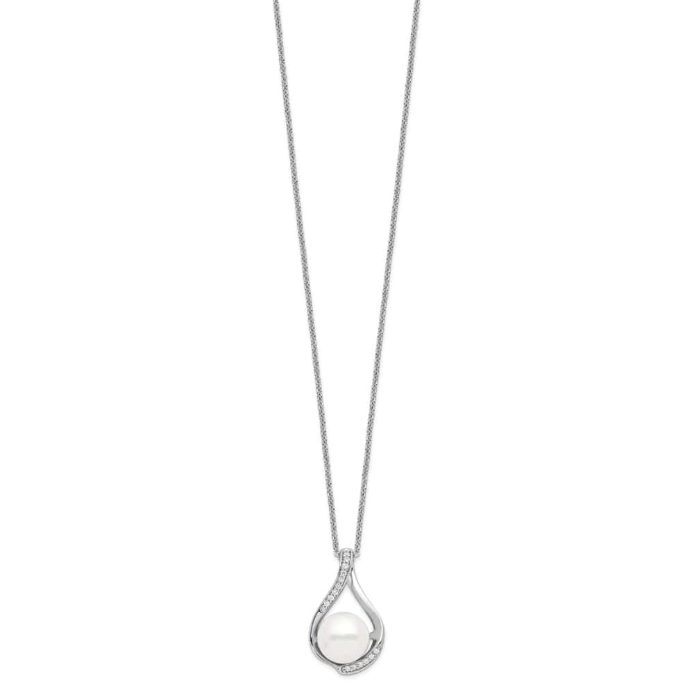 Sterling Silver Cultured Pearl CZ Forever (Embrace) 18 inch Necklace