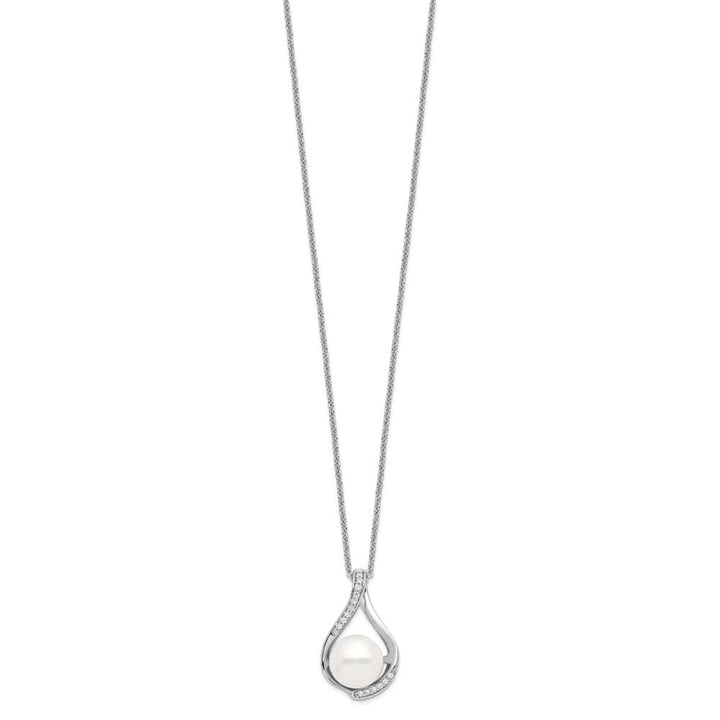 Sterling Silver Cultured Pearl CZ Forever (Embrace) 18 inch Necklace