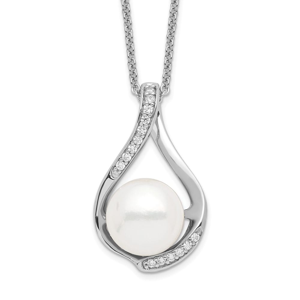 Sterling Silver Cultured Pearl CZ Forever (Embrace) 18 inch Necklace