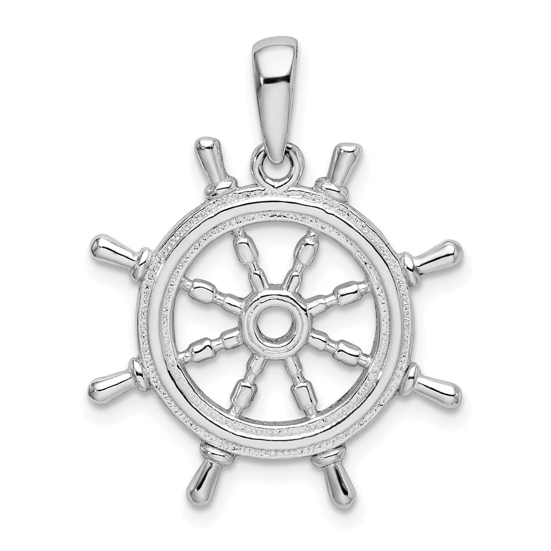 Sterling Silver Cut-Out 3D Ships Wheel Pendant