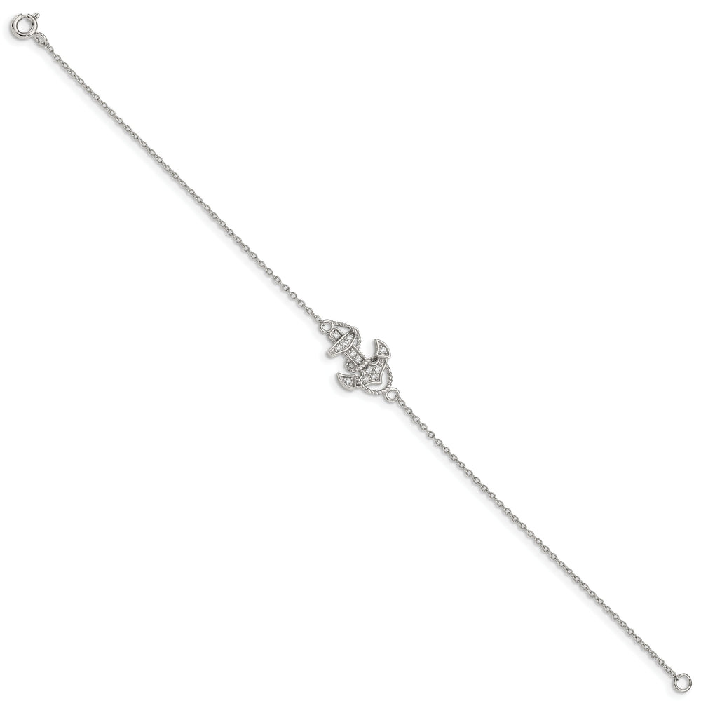 Sterling Silver CZ Anchor Bracelet