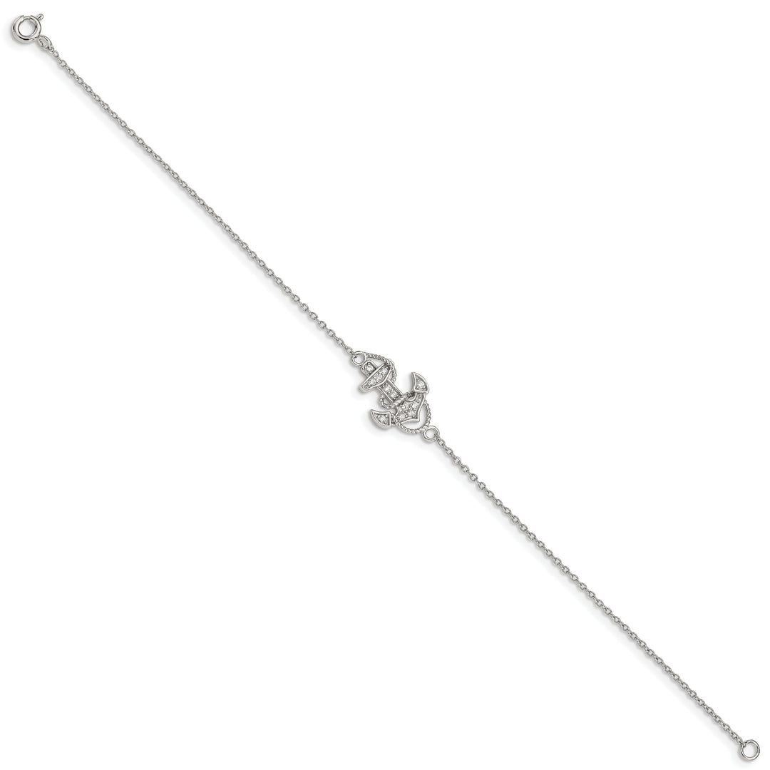Sterling Silver CZ Anchor Bracelet