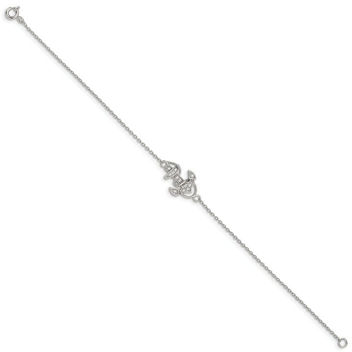 Sterling Silver CZ Anchor Bracelet