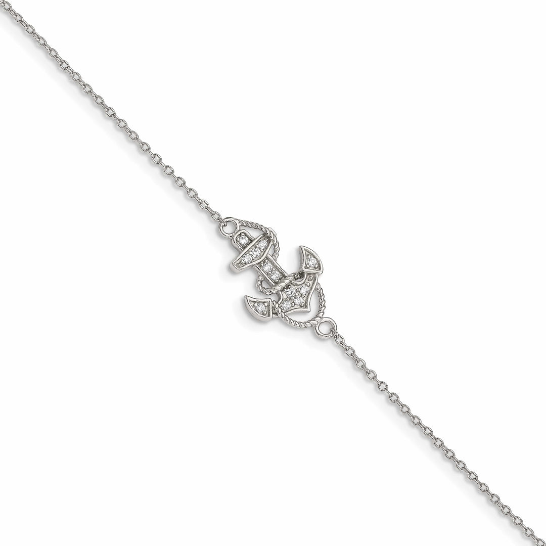 Sterling Silver CZ Anchor Bracelet