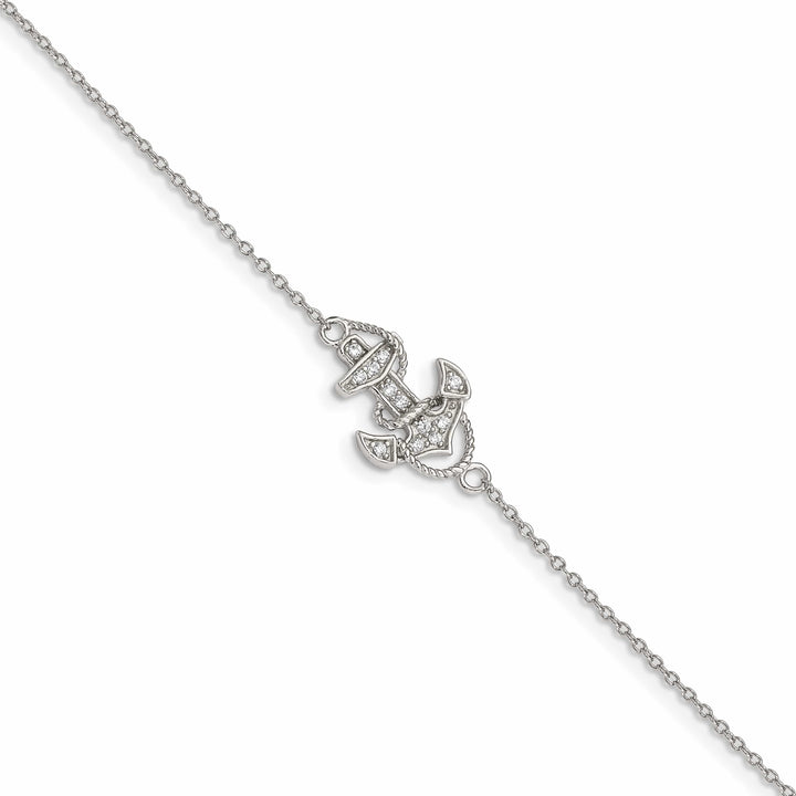 Sterling Silver CZ Anchor Bracelet