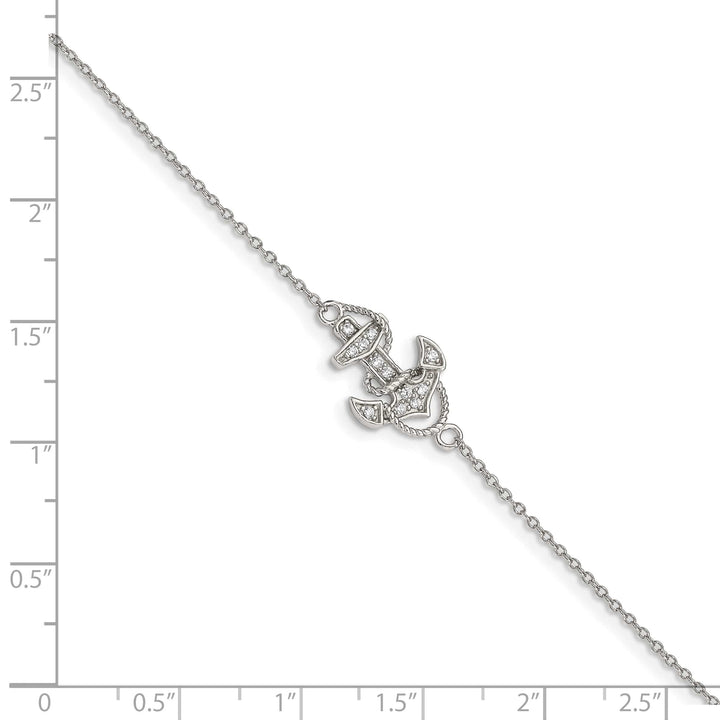 Sterling Silver CZ Anchor Bracelet