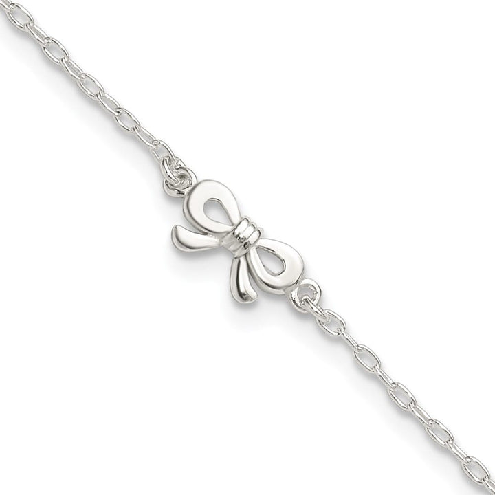 Sterling Silver CZ and Bow Anklet — .925 sterling silver, 10 inches long, 1 inch extension, 1.5 mm wide, spring ring clasp, 1.77 g