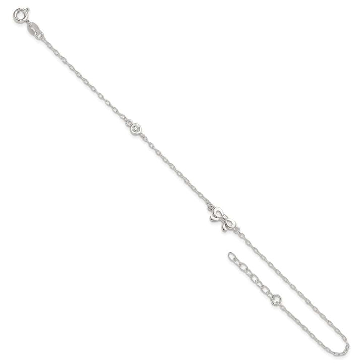 Sterling Silver CZ and Bow Anklet