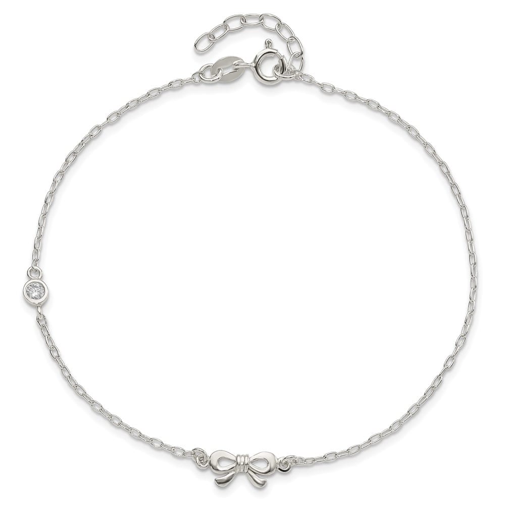 Sterling Silver CZ and Bow Anklet